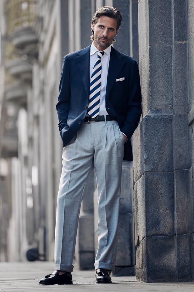 Premium men’s wool trousers from the HILTL Spring/Summer 2026 collection in a city environment